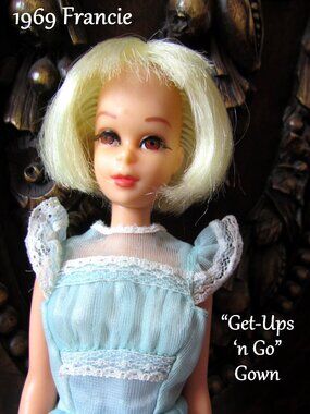 FRANCIE "HAIR HAPPENIN'S" BARBIE #1122 1969 SHORT HAIR BLONDE BANGS + MAXI DRESS